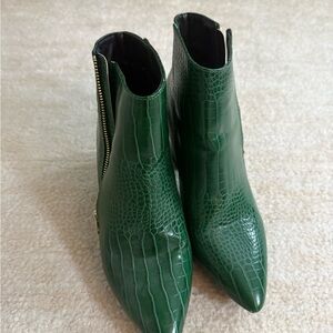 Green Crocodile-Embossed Ankle Boots